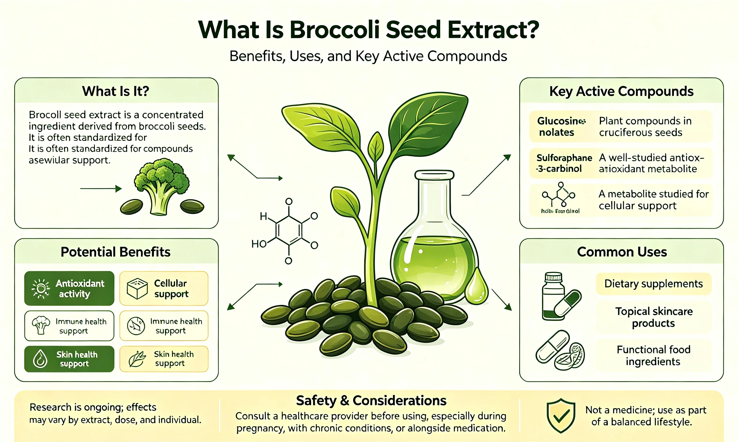 Broccoli Seed Extract yog dab tsi? Cov txiaj ntsig, siv, thiab cov ntsiab lus tseem ceeb ua haujlwm