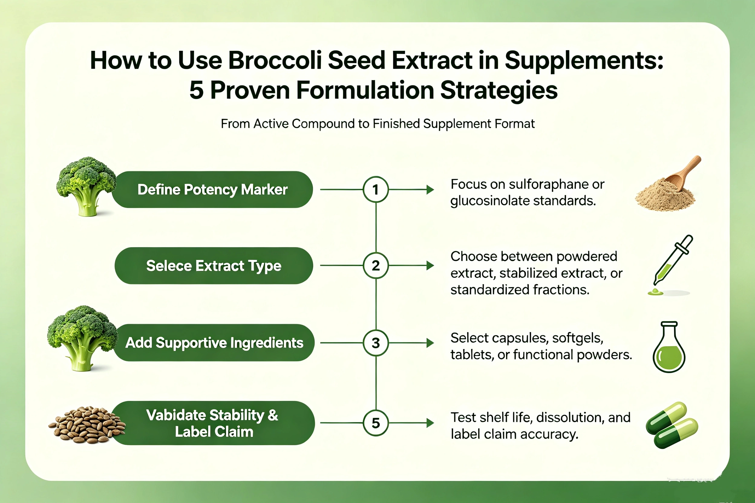 Yuav Siv Broccoli Seed Extract li cas hauv Cov Khoom Ntxiv: 5 Cov Txheej Txheem Ua Haujlwm Zoo